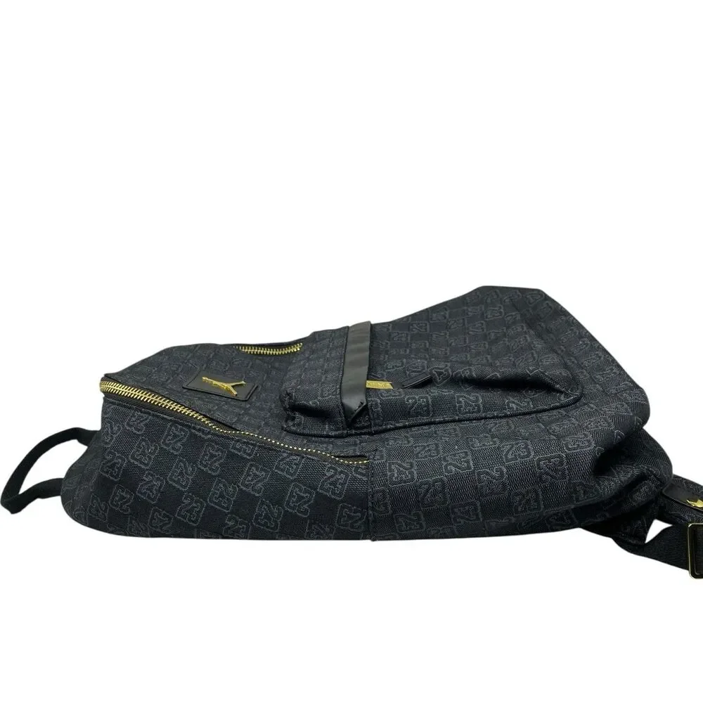 Jordan Monogram Backpack Womens 25L Black Gold Zip Jumpman School Travel Bag